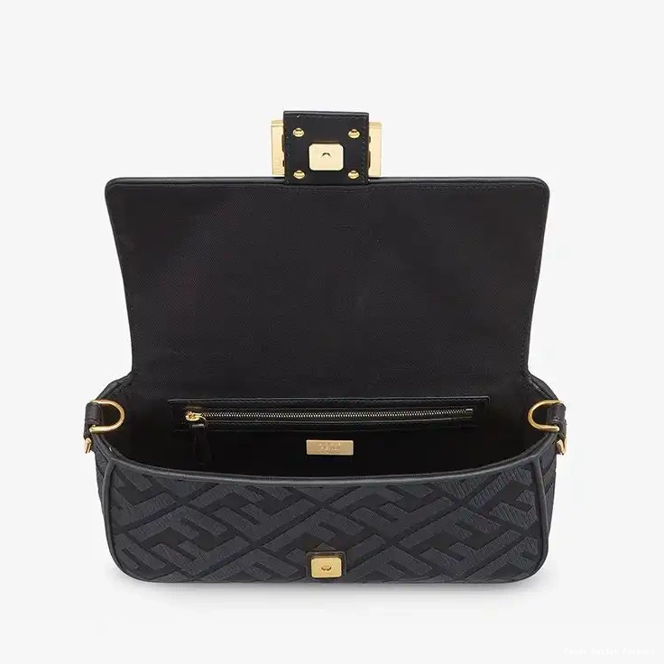 Affordable HOT Bag Strap In Cut Canvas Black with Laser Baguette Fendi FF Motif Medium 0324
